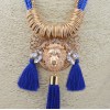 N-3429 New Arrival European Gold Alloy Ribbon Snake Double Chain Crystal Flower Lion Pendant Necklace set