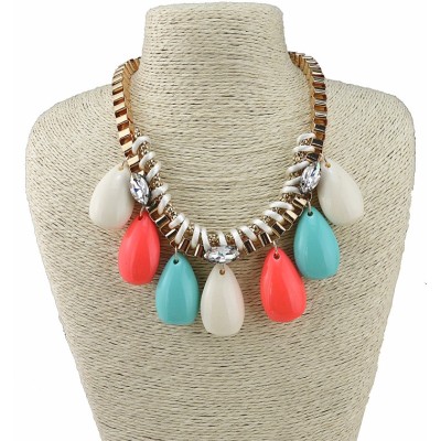 N-3589European Style Gold Plated Alloy Square Chain Clear Crystal Square Geometry Resin Gem Drop Tassels Necklace