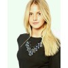 N-3590 European Style Gun Black Alloy  Double Chain Blue Red Square Drop Crystal Rhinestone Flower Necklace