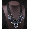 N-3590 European Style Gun Black Alloy  Double Chain Blue Red Square Drop Crystal Rhinestone Flower Necklace