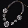 N-3592 European Style Vintage Gold Metal Resin Gem Crystal Flower Pendant Rope Chain Necklace