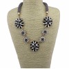 N-3592 European Style Vintage Gold Metal Resin Gem Crystal Flower Pendant Rope Chain Necklace