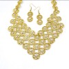 N-3593 Vintage golden metal small combination hollow out flowers with rhinestone pendant matching earrings choker necklace earrings set