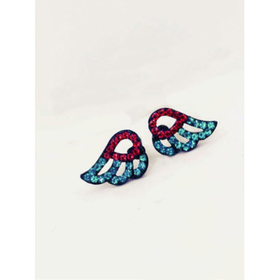 E-3026 Fashion  Black Metal Blue Red Rhinestone Angel Wing Stud Earrings