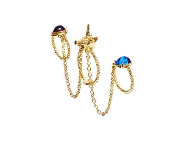 R-1108New Arrival Gold Plated Alloy  Blue Purple Resin Gem Ring Unicorn Chain Rings