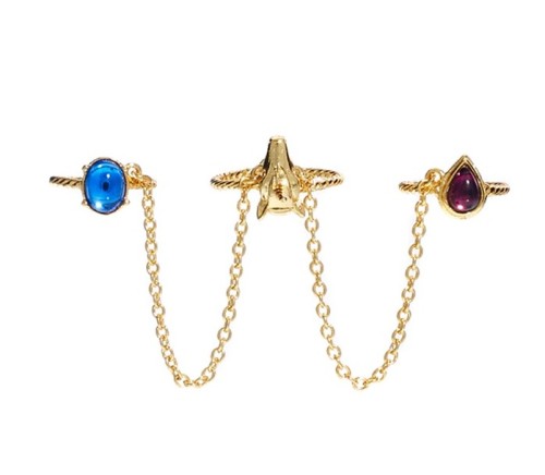 R-1108New Arrival Gold Plated Alloy  Blue Purple Resin Gem Ring Unicorn Chain Rings