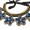 N-3596 Fashion retro style black silk chain vintage hollow out flower with royalblue rhinestone pendant cotton false collar necklace