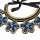 N-3596 Fashion retro style black silk chain vintage hollow out flower with royalblue rhinestone pendant cotton false collar necklace