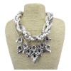 N-1644 European Vintage Style Multilayer Pearl Alloy Chains Rhinestone Flower Pendant  Necklace