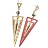 E-3031 Fashion Gold Plated Metal  Pink Green  Beads Rivet Geometry Trangle Stud Dangel Earrings