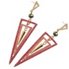 E-3031 Fashion Gold Plated Metal  Pink Green  Beads Rivet Geometry Trangle Stud Dangel Earrings