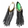 E-3030 Fashion Gold Plated Metal Green Crystal Black Chains Tassels Stud Dangel Earrings