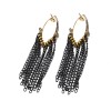 E-3030 Fashion Gold Plated Metal Green Crystal Black Chains Tassels Stud Dangel Earrings