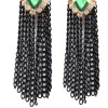 E-3030 Fashion Gold Plated Metal Green Crystal Black Chains Tassels Stud Dangel Earrings