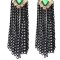 E-3030 Fashion Gold Plated Metal Green Crystal Black Chains Tassels Stud Dangel Earrings