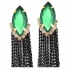 E-3030 Fashion Gold Plated Metal Green Crystal Black Chains Tassels Stud Dangel Earrings
