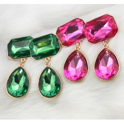E-3033 Fashion Gold Plated Metal Drop Geometry Crystal Ear Stud Dangel Earrings