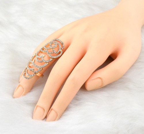 R-1110 New Arrival Fashion Charming Silver Gold Plated Alloy  Rhinestone Rose Flower Double Ring