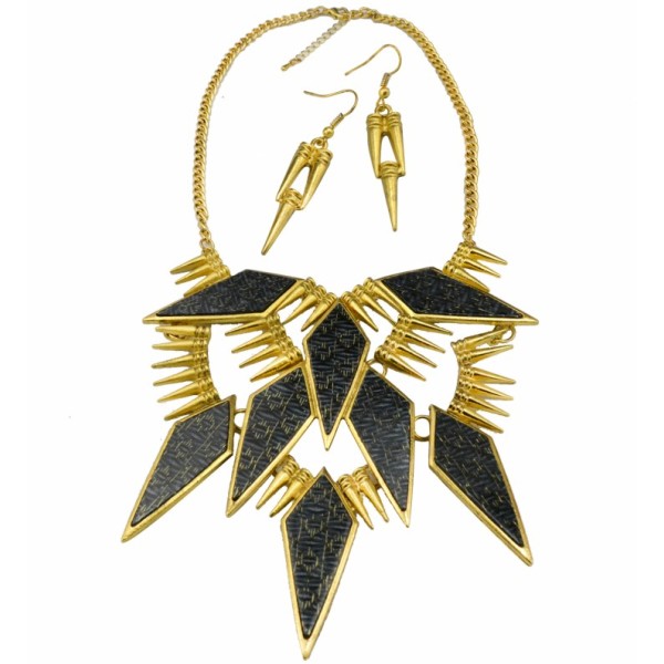 N-3607 European Style Gold Plated Metal Rivets Acrylic Geometry Pendant Necklace Earring Set