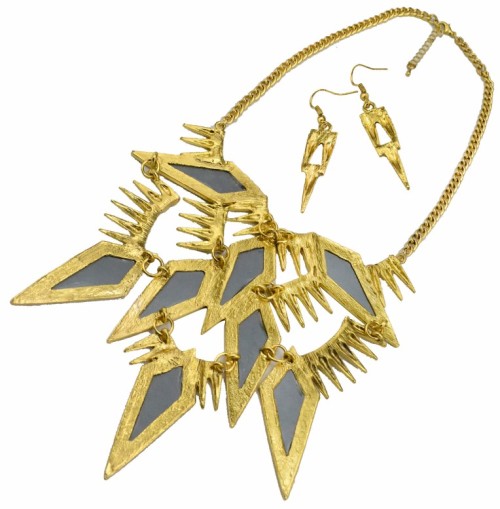 N-3607 European Style Gold Plated Metal Rivets Acrylic Geometry Pendant Necklace Earring Set