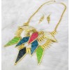 N-3607 European Style Gold Plated Metal Rivets Acrylic Geometry Pendant Necklace Earring Set