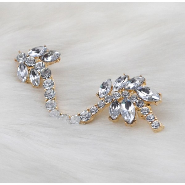 E-3039 Korea Style Silver/Gold Plated Metal Rhinestone Crystal Leaves Flower Ear Cuff Earrings
