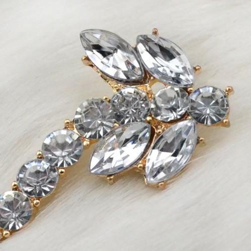 E-3039 Korea Style Silver/Gold Plated Metal Rhinestone Crystal Leaves Flower Ear Cuff Earrings
