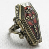R-0244 New Arrival Vintage Style Silver Bronze Alloy Enamel Crown Bat Cross Jesus Coffin Box Ring