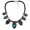 N-3608 Korea Style Black Ribbon Chain Gun Black Alloy Big Drop Crystal Pendant Necklace