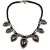 N-3608 Korea Style Black Ribbon Chain Gun Black Alloy Big Drop Crystal Pendant Necklace