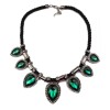 N-3608 Korea Style Black Ribbon Chain Gun Black Alloy Big Drop Crystal Pendant Necklace