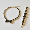S-0092 New Arrival Charming Fashion Black Resin Square Bowknot Choker Necklace Bracelet Set