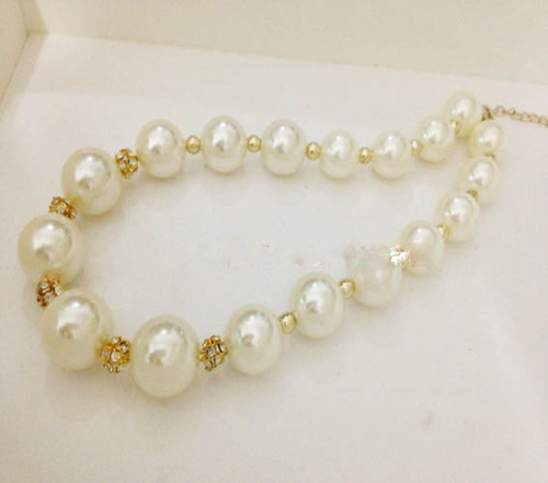 N-1665 Korea Style Drill Big Pearl Ball With Rhinestones Exaggerated Fashion Clavicle Necklace