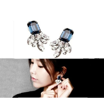 E-3045 Europe Style Silver Plated Alloy Blue Crystal Rhinestone Flower  Leaves Stud Earrings