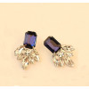 E-3045 Europe Style Silver Plated Alloy Blue Crystal Rhinestone Flower  Leaves Stud Earrings