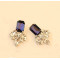 E-3045 Europe Style Silver Plated Alloy Blue Crystal Rhinestone Flower  Leaves Stud Earrings