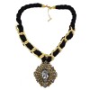 N-3615 Fashion Style Alloy Ribbon Chain Rhinestone Crystal Hollow Out Flower Pendant Necklace