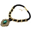 N-3615 Fashion Style Alloy Ribbon Chain Rhinestone Crystal Hollow Out Flower Pendant Necklace