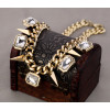 N-1361 Korea Style Gold Plated Alloy Square Crystal Rivets Choker Necklace
