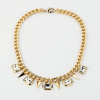 N-1361 Korea Style Gold Plated Alloy Square Crystal Rivets Choker Necklace