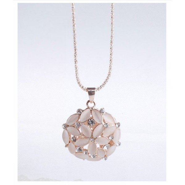 N-0167 Gold Plated Thin Snake Chain Rhinestone Opal Beads Hollow Out Box Necklace