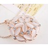 N-0167 Gold Plated Thin Snake Chain Rhinestone Opal Beads Hollow Out Box Necklace