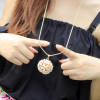 N-0167 Gold Plated Thin Snake Chain Rhinestone Opal Beads Hollow Out Box Necklace