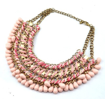 N-3619 Fashion Gold Plated Alloy Double Chain Resin Gem Drop Tassels Choker Necklace