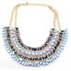 N-3619 Fashion Gold Plated Alloy Double Chain Resin Gem Drop Tassels Choker Necklace