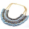 N-3619 Fashion Gold Plated Alloy Double Chain Resin Gem Drop Tassels Choker Necklace