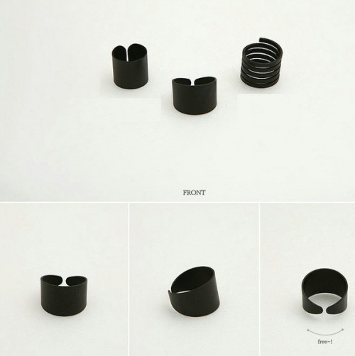 R-1111 Korea Style Black Gold 3Colors 3Pieces Simple Ring Set