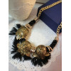 N-3623 Vintage Style Gold Plated Alloy Lion Head Leaves String Tassels Necklace