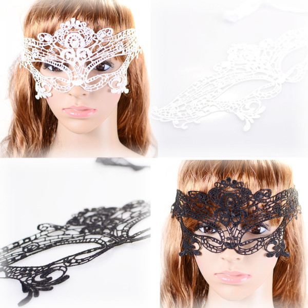 N-1668 New Gothic White Black Silk Needle Lace Chain Hollow Out Flower Leaves Mask