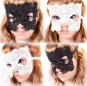 N-1669 New Gothic White Black Silk Needle Lace Chain Hollow Out Flower Mask For Masked Ball